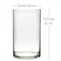 Ronde glazen vaas, helder glazen cilinder Ø9cm H15.5cm