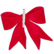 Artikel Decoratieve rode strik met clip. Veelzijdige kerstversiering. 11 cm, 4 stuks.
