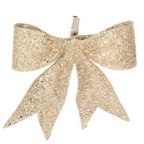 Artikel Glitterstrik, decoratieve strik, goudkleurig met clip, 11 cm, 4 stuks