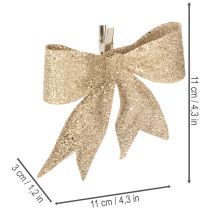 Artikel Glitterstrik, decoratieve strik, goudkleurig met clip, 11 cm, 4 stuks