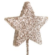 Glitter ster op draad 4cm L23cm licht goud