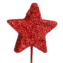 Glitter ster op draad 5cm rood L23cm 48st