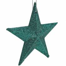 Artikel Glittersterrenset decoratieve hangers en strooidecoratie smaragd, lichtgroen 9cm/5cm 18 stuks