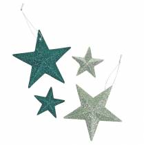 Artikel Glitter ster set deco hanger en scatter decoratie smaragd, lichtgroen 9cm/5cm 18 stuks