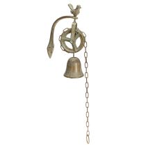 Artikel Metalen bel wanddecoratie met houder antiek patina H58cm
