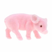 Geluksvarken roze geflockt 9cm 6st