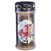 Artikel Grafkaarsen bruine graflichten bloemen Ø7,5cm H16,5cm 6 stuks