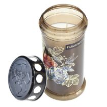 Artikel Grafkaarsen bruine graflichten bloemen Ø7,5cm H16,5cm 6 stuks