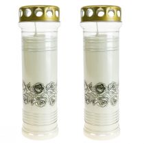 Artikel Grafkaarsen rozen wit rouwlicht Ø7cm H23,5cm 100h 2st