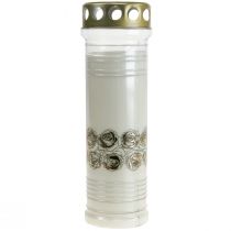 Artikel Grafkaars witte rozen goud rouwlicht Ø7cm 23.5cm 100h 2st