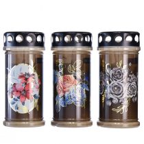 Artikel Grafverlichting motief kaarsen bloemen Ø7,5cmH16,5cm 3 dagen 3 st