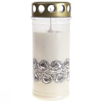 Artikel Grafkaars witte rozen zilver rouwlicht Ø7cm H18cm 77h