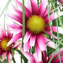 Artikel Gras met Echinacea kunstmatig in een pot roze 63cm
