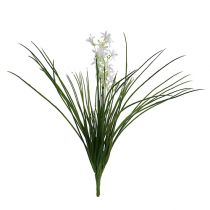 Grasstruik met bloemen groen, wit 3st