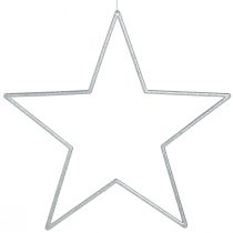 Artikel Grote decoratieve sterren zilveren glitterdecoratie om op te hangen 24cm 6 st