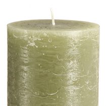 Artikel Set van 2 grote olijfgroene pilaarkaarsen, decoratieve kaarsen voor tafeldecoratie en huiselijke sfeer, 85x200mm, lange brandduur