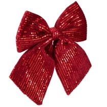 Artikel Grote fluwelen strik met pailletten donkerrood 20×22cm 2 stuks