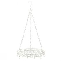 Artikel Hangende decoratie metalen dienblad met haken in wit Ø29,5cm H55cm