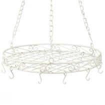 Artikel Hangende decoratie metalen dienblad met haken in wit Ø29,5cm H55cm