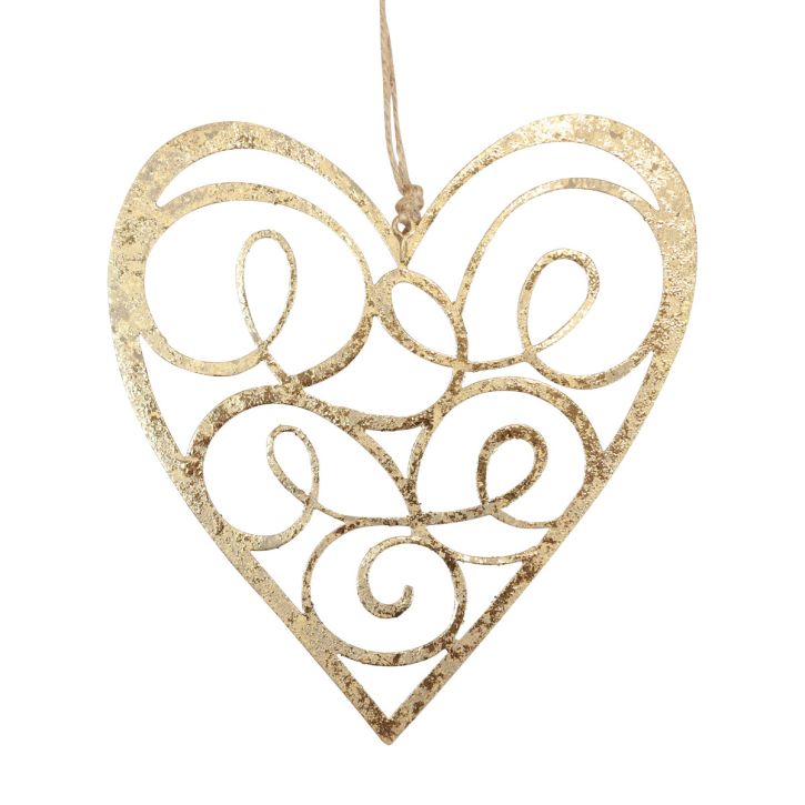 Artikel Hangdecoratie raam metaal harten decoratie harten goud 17cm 2st
