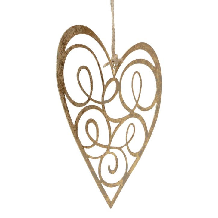 Hangdecoratie raam metaal harten decoratie harten goud 17cm 2st