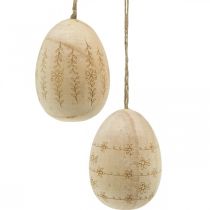 Paaseieren houten Houten eieren om op te hangen met jute koord 7cm 4st