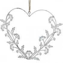 Decoratief hart om vintage paardenbloem op te hangen metaal wit 17,5cm 3st