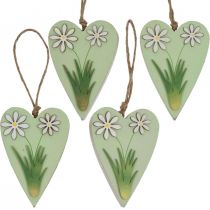Artikel Decoratieve harten om op te hangen met bloemen hout groen, wit 8,5×12cm 4 st
