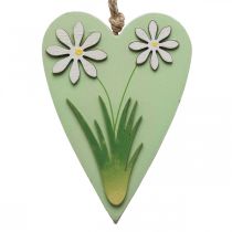 Decoratieve harten om op te hangen met bloemen hout groen, wit 8.5×12cm 4st