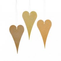 Hangende decoratie raam metalen harten, decoratieve harten om op te hangen beige/geel/oranje H10cm 6st