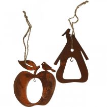 Decohanger metaal appel peer patina decoratie 23/24cm 2st