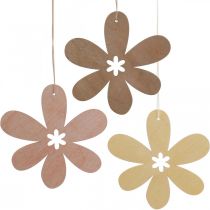 Decoratieve bloem houten hanger houten bloem paars/roze/geel Ø12cm 12 stuks