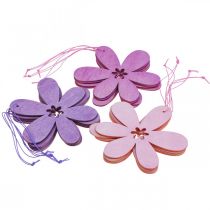 Artikel Decoratieve bloem houten hanger houten bloem paars/roze/roze Ø12cm 12st