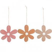Deco bloem houten hanger houten bloem oranje/roze/geel 12 stuks