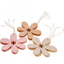 Artikel Deco bloem houten hanger houten bloem oranje/roze/geel 12 stuks