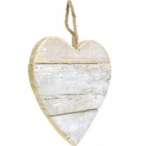 Artikel Hart gemaakt van hout, decoratief hart om op te hangen, hart deco wit 20cm