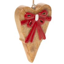Artikel Houten hartje met strik, hangend hartje, 14 cm, 3 stuks