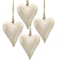 Hart gemaakt van hout, decoratief hart om op te hangen, hartdecoratie H10cm 4st