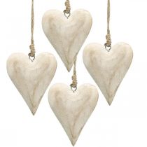 Houten hart, decoratief hart om op te hangen, hartdecoratie H10cm 4 st
