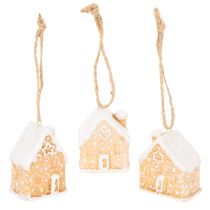 Artikel Keramische peperkoekhuisjes als hangdecoratie voor de winter en kerst, 6 cm, 3 stuks