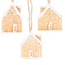 Artikel Keramische peperkoekhuisjes als hangdecoratie voor de winter en kerst, 6 cm, 3 stuks