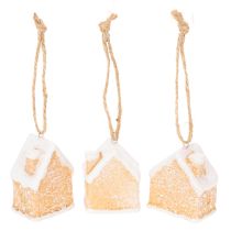 Artikel Keramische peperkoekhuisjes als hangdecoratie voor de winter en kerst, 6 cm, 3 stuks