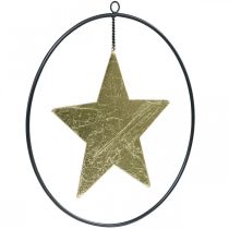 Kerstdecoratie ster hanger goud zwart 12.5cm 3st