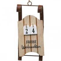 Artikel Decoratieve slee houten kalender Advent roest L14,5cm 2 stuks