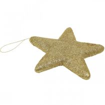 Artikel Kerstdecoratie ster hanger gouden glitter 18,5cm 4st