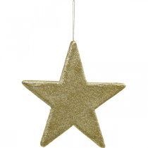Artikel Kerstdecoratie ster hanger gouden glitter 30cm 2st