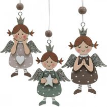 Engel hanger kerst engel hout decoratie 9,5x6,5cm 9st