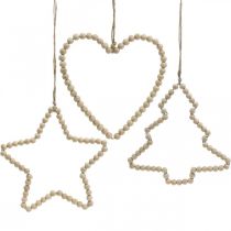 Artikel Decoratieve kerst houten kralen hart sterboom H16cm 3 st