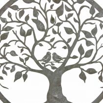 Raamdecoratie veer, hangdecoratie metaal boom grijs Ø25cm 2st