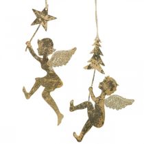 Engel hanger goud, kerst engel decoratie H20/21.5cm 4st